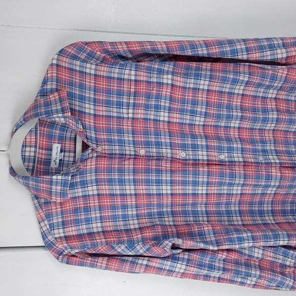Peter Millar Blue and Red Casual Button Down Shirt - Picture 3 of 6